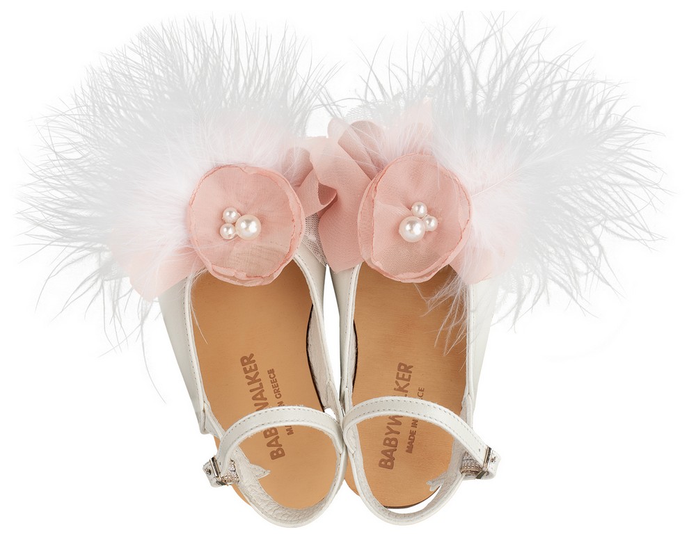 Δερμάτινο Σαμπό με Χειροποίητο Λουλούδι EXC5772 Εκρού-Ροζ