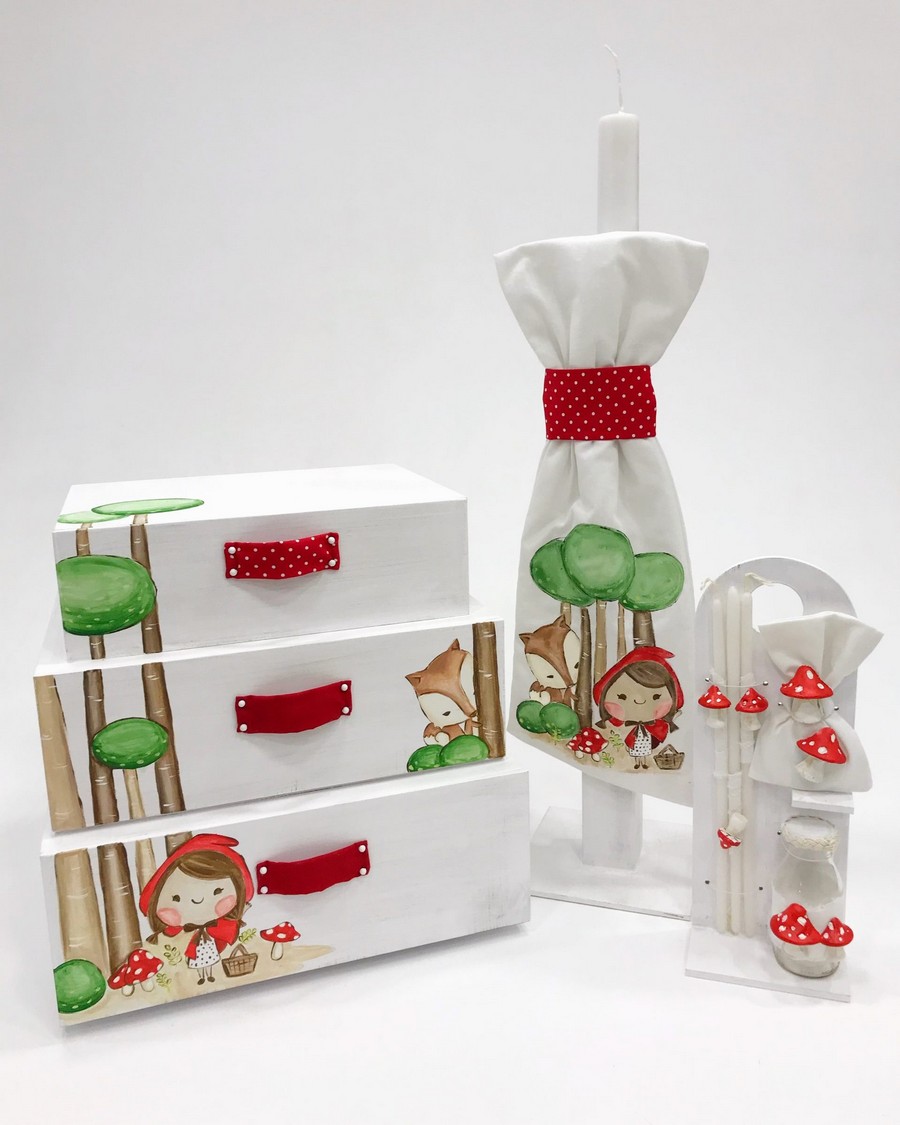 Βαπτιστικό Σετ Κοκκινοσκουφίτσα με χρώματα κόκκινο, λευκό K19-041