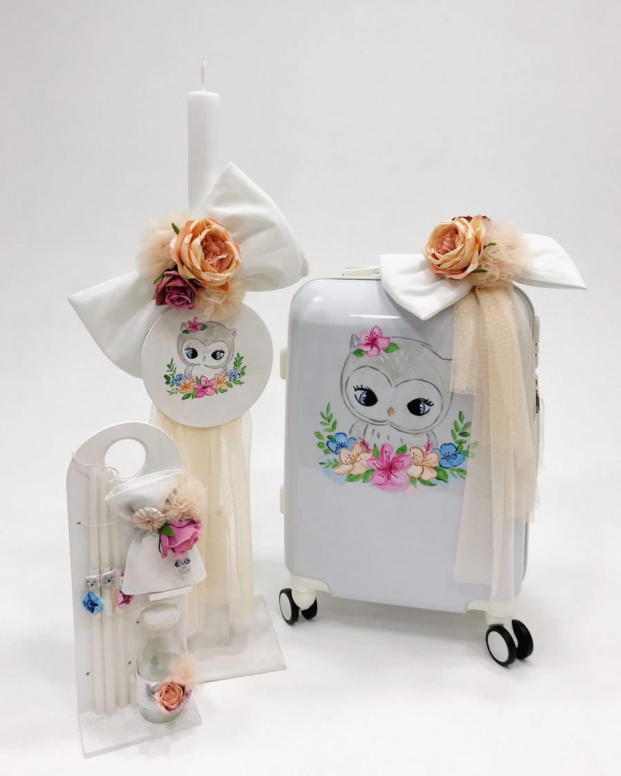 Βαπτιστικό Σετ Oh My Owl με χρώματα λευκό και σομόν K20-017