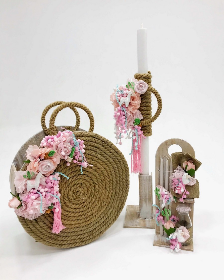 Βαπτιστικό Σετ Boho Lama με χρώματα σάπιο μήλο K20-021