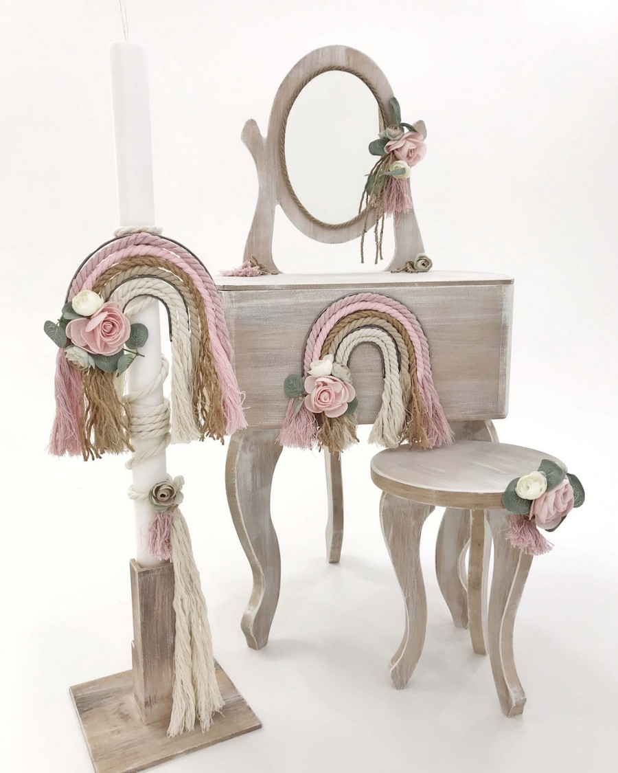 Βαπτιστικό Σετ Rainbow Love με χρώματα ροζ,φυσικό,λευκό K21-009