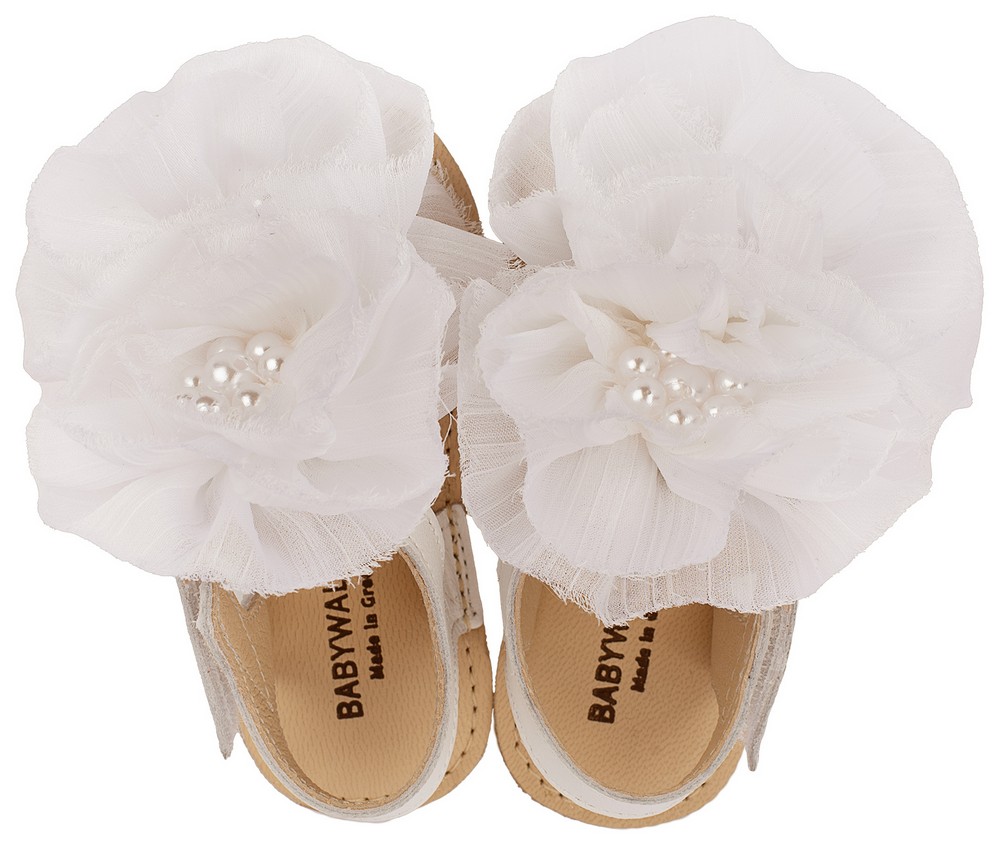 Δερμάτινο Πέδιλο με Λουλούδια MI1559 Λευκό