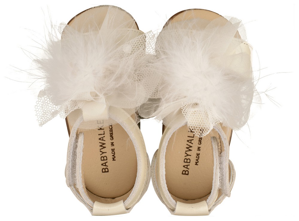 Δερμάτινο Πέδιλο  Διακοσμημένο με Πον Πον PRI2599 Εκρου