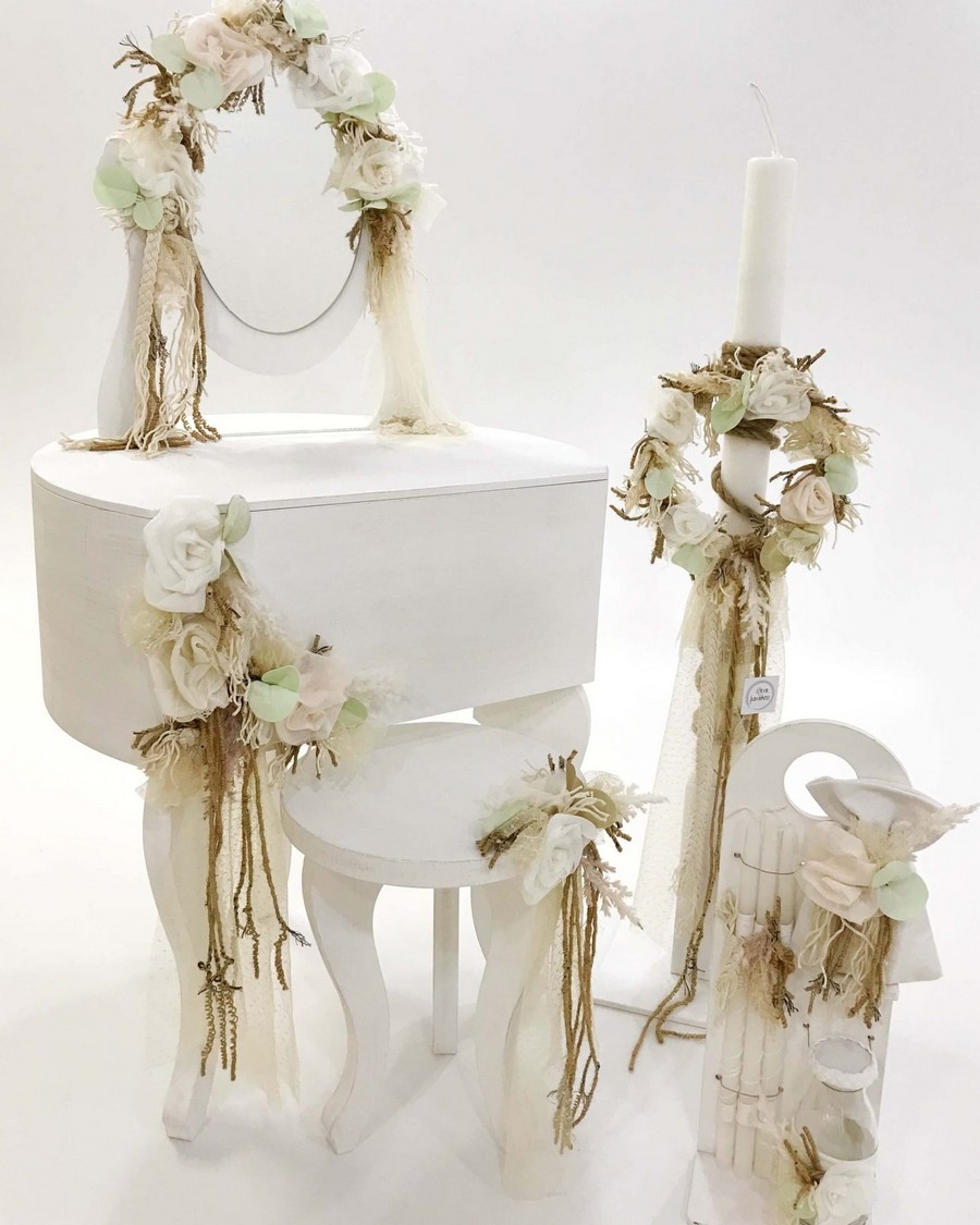 Βαπτιστικό Σετ Bohemian Pampas με χρώματα λευκό, μέντα K21-028