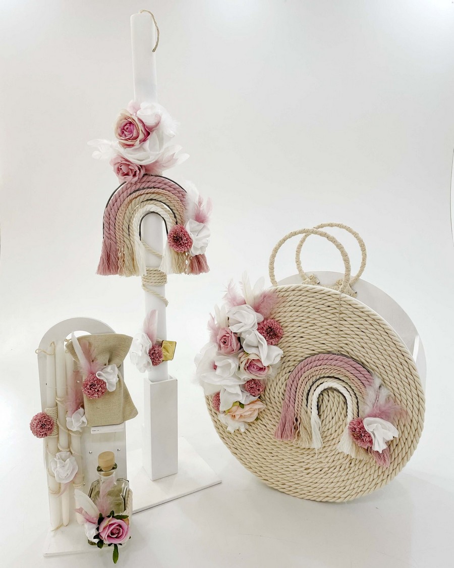 Βαπτιστικό Σετ Pink Rainbow με χρώματα σάπιο μήλο K22-031