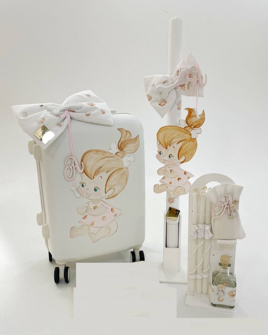 Βαπτιστικό Σετ Stone Girl με χρώματα λευκό και σάπιο μήλο K22-032