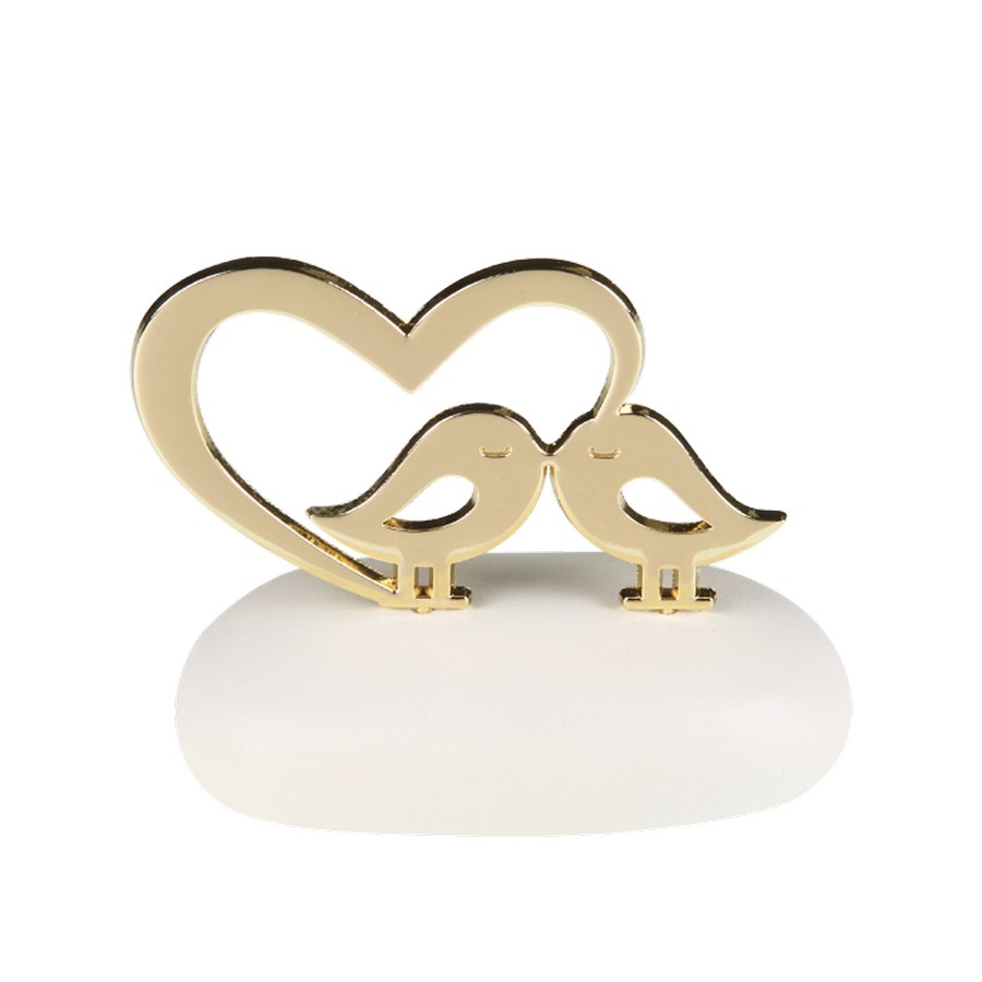 Μπομπονιέρα Γάμου Καρδιά με Πουλάκια σε Βότσαλο