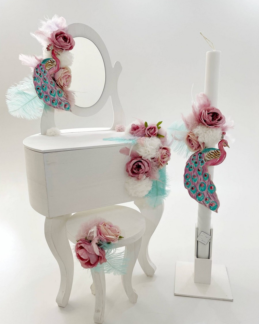 Βαπτιστικό Σετ Παγώνι με χρώματα σάπιο μήλο και μέντα K22-022