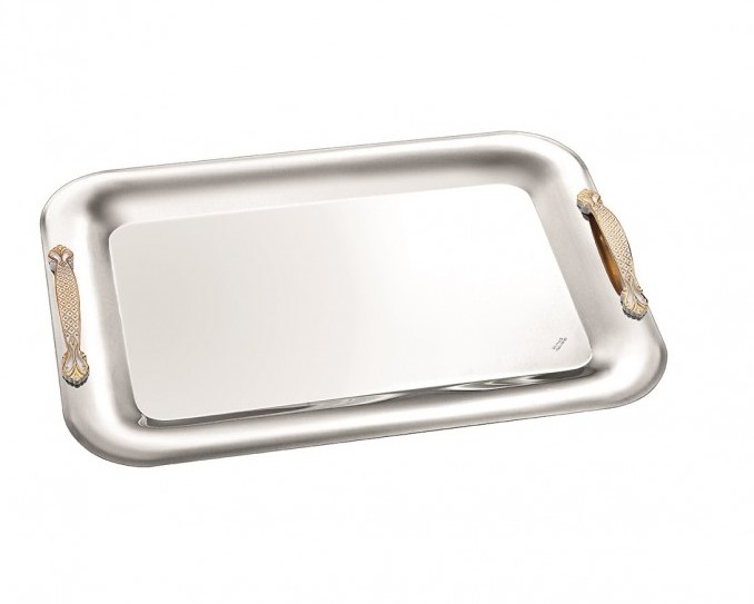 Δίσκος γάμου Inox με χρυσά χερούλια INOX Size: 38x28cm ΚΔ2148