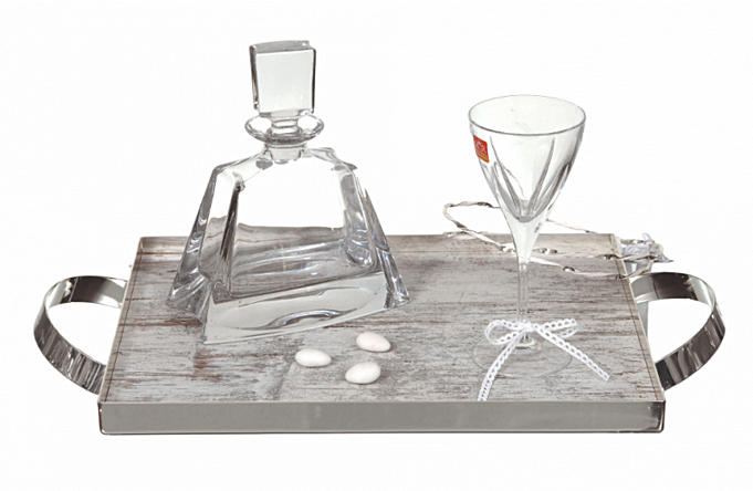 Σετ Γάμου 3τμχ Κρυστάλλινο-Επάργυρο ασημί Αμυγδαλιά