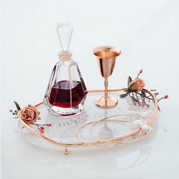 Σετ Γάμου 3τμχ Κρυστάλλινο Επίχρυσο Ροζ WS10037