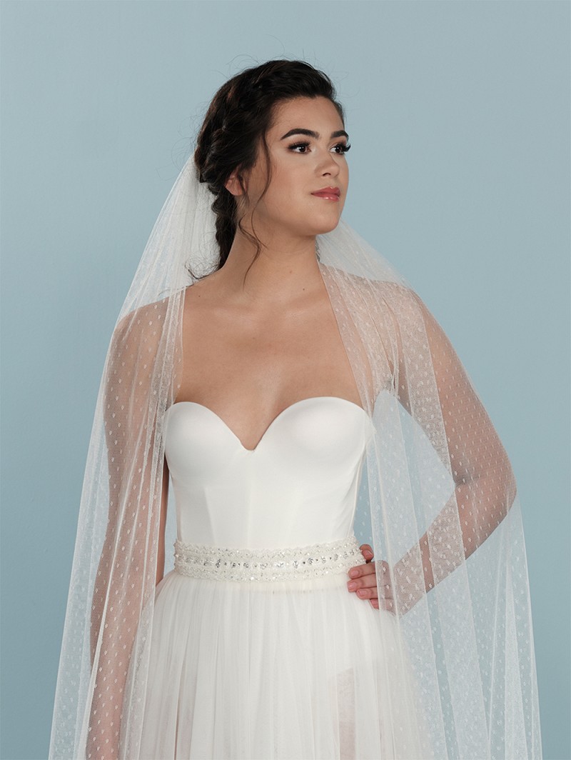 Πέπλο από μαλακό τούλι με πουά, βολάν από τούλι, πούλιες και κρύσταλλα S410-280--1--SOFT