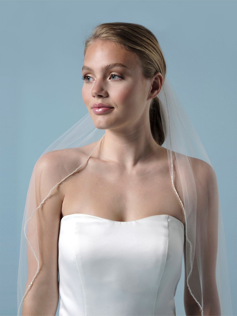 Πέπλο από μαλακό τούλι μονής στρώσης με χάντρες στις άκρες του 80cm S43-080--1--SOFT