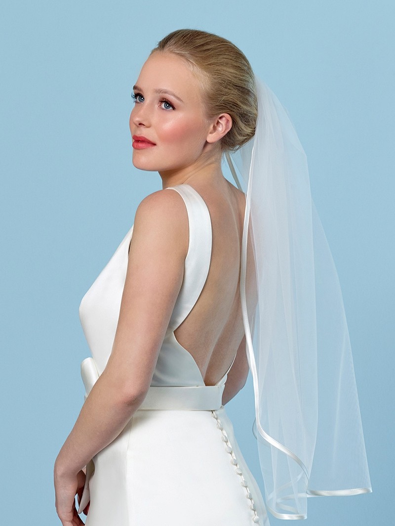 Πέπλο μονής στρώσης σε απαλό τούλι με φινίρισμα με σατέν κορδέλα 75 cm S20-075--1--SOFT