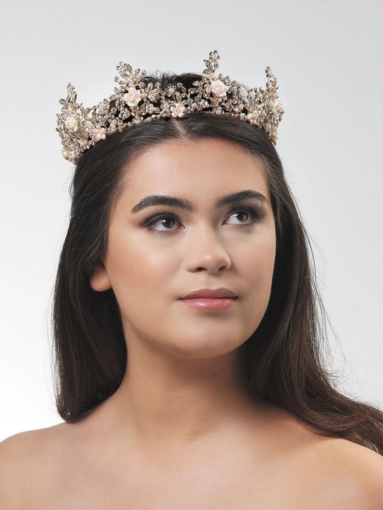 Στέμμα με λουλούδια και φύλλα στρας BB-670