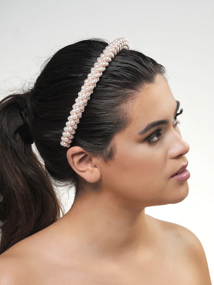 Τιάρα με ανοιχτό ροζ πέρλες BB-678