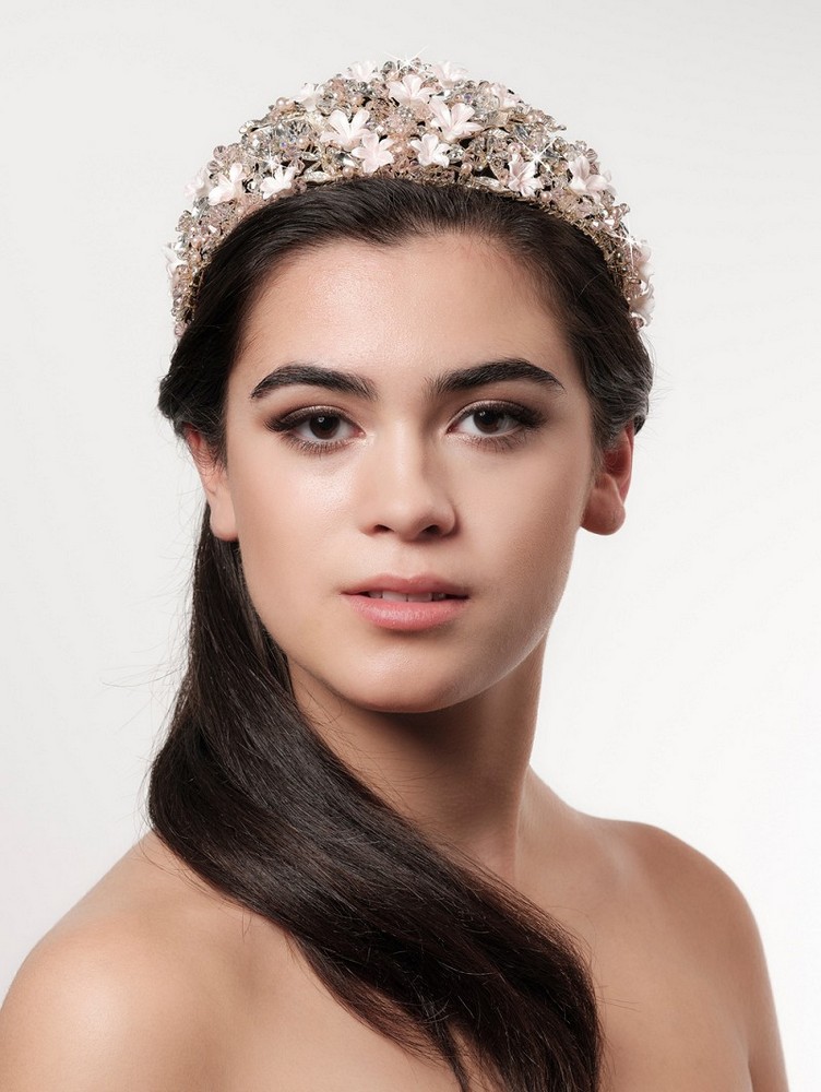 Τιάρα με πορσελάνινα λουλούδια και φύλλα BB-660