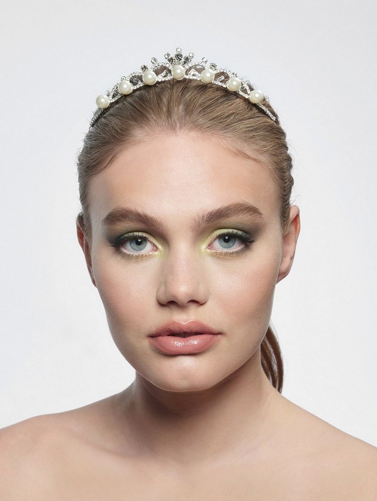 Τιάρα με στρας και πέρλες σε βασιλικό μοτίβο fleur-de-lis (γαλλικός βασιλικός κρίνος) BB-738