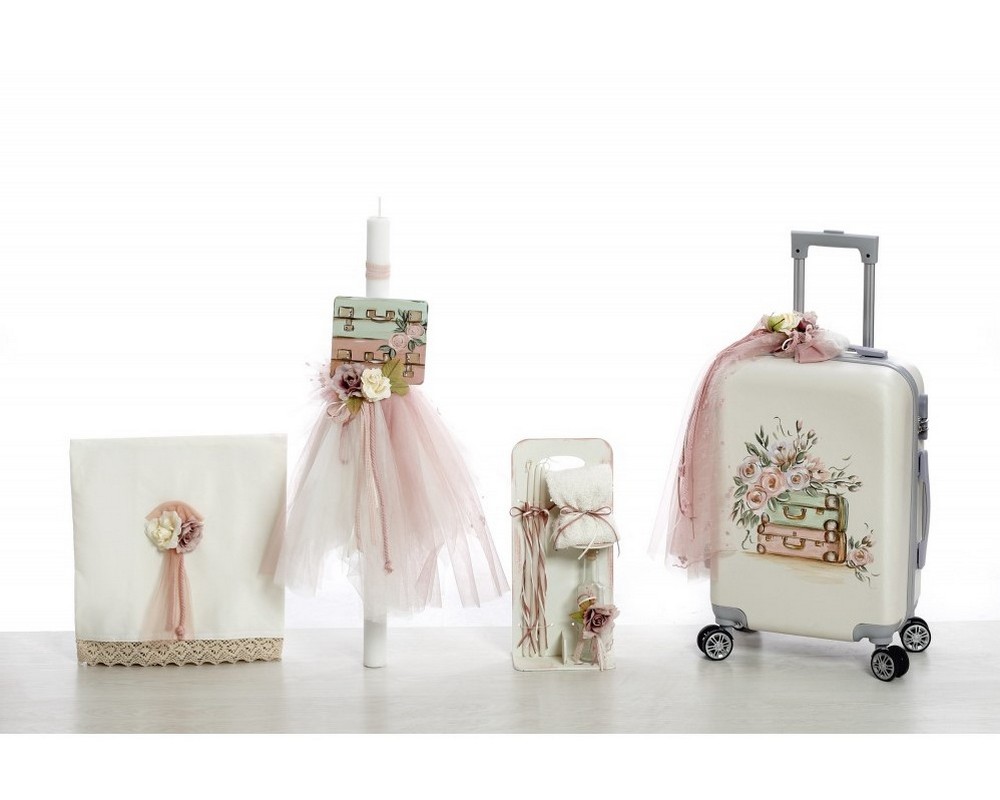 Σετ βάπτισης ΣΔΣ-2410 Βαλίτσες με λουλούδια