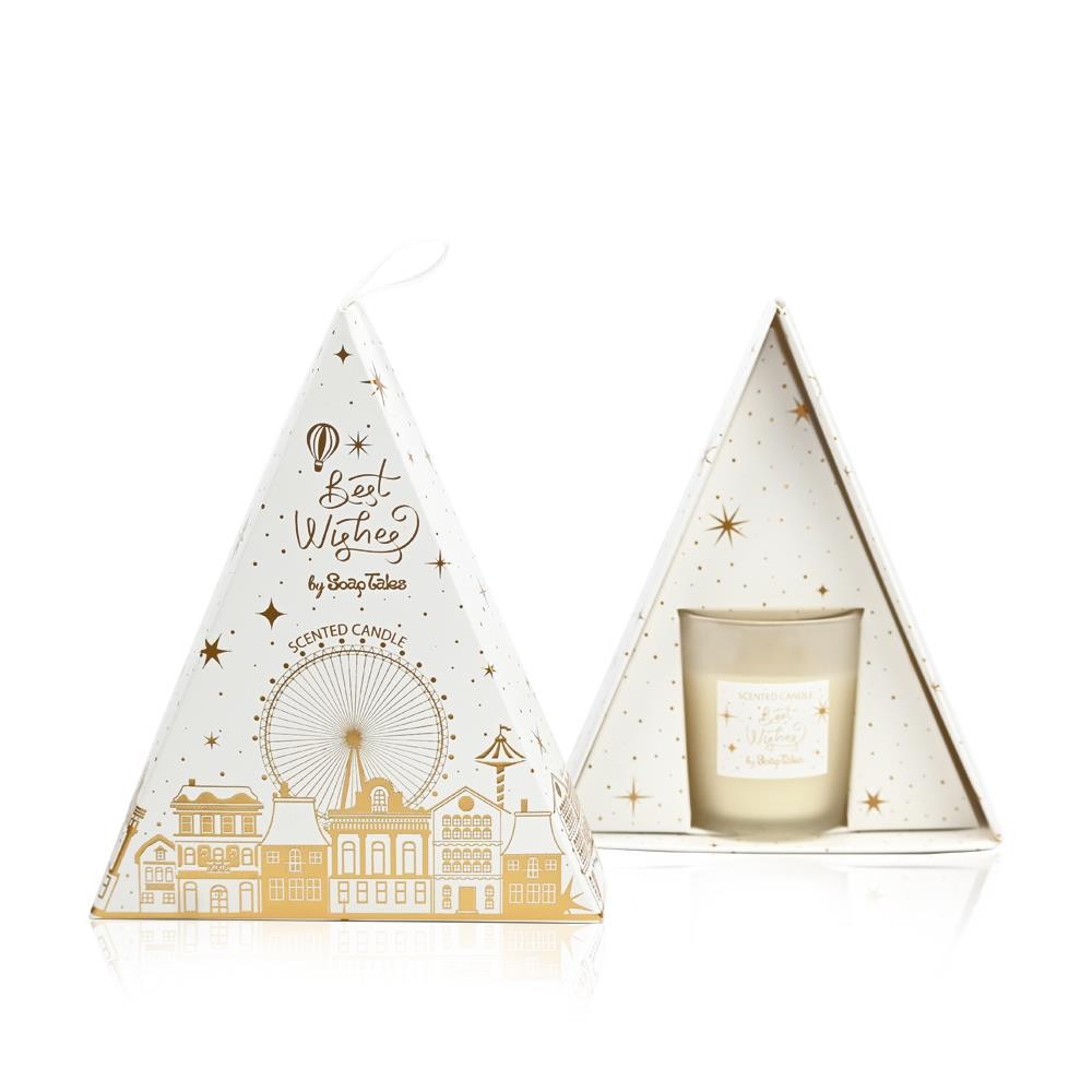 Κερί χριστουγεννιάτικο τριγωνικό λευκό χρυσό 60gr ST00859