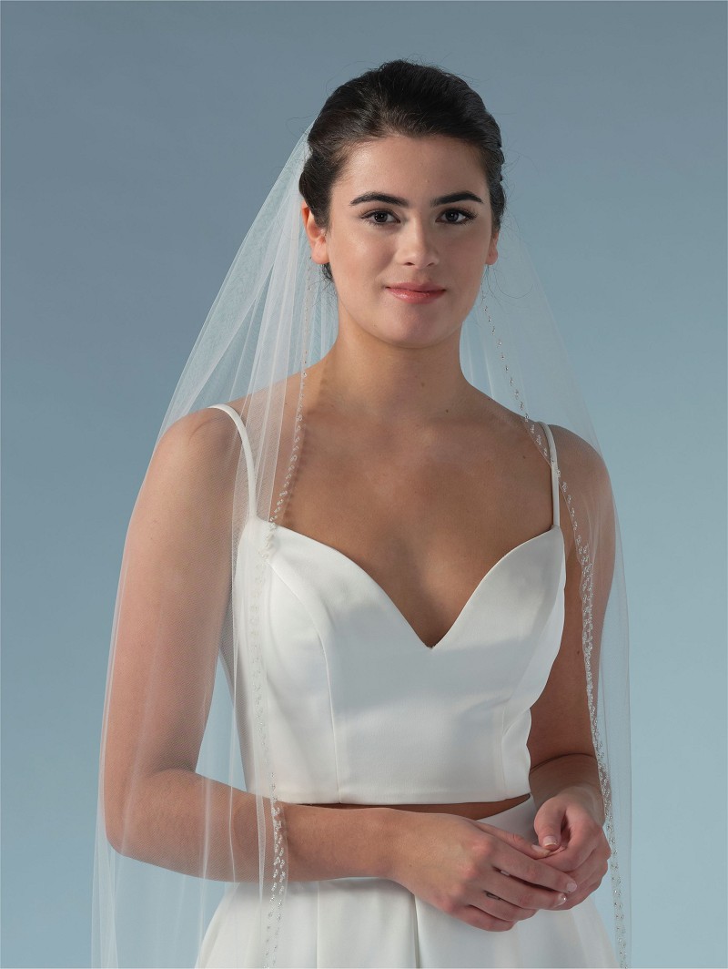 s443-210--1--soft_002_S443-210-1-002_001 Πέπλο από μαλακό τούλι μονής στρώσης διακοσμημένο με χάντρες και κρύσταλλα στην άκρη του | Μήκος: 210 cm S443-210--1--SOFT - Image 1