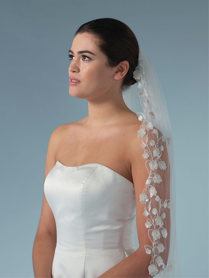 s448-120--1--soft_002_S448-120-1-002_001 Πέπλο από μαλακό τούλι μονής στρώσης διακοσμημένο με μοτίβο από κεντημένα λουλούδια και πούλιες σε σχήμα τουλίπας | Μήκος: 120 cm S448-120--1--SOFT - Image 1