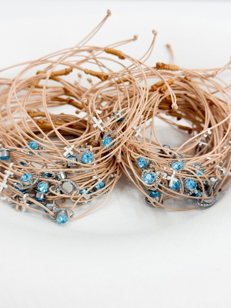 Μαρτυρικό βραχιόλι με stainless steel μάτι ασημί σταυρό και κρύσταλλο A23(50τμχ)