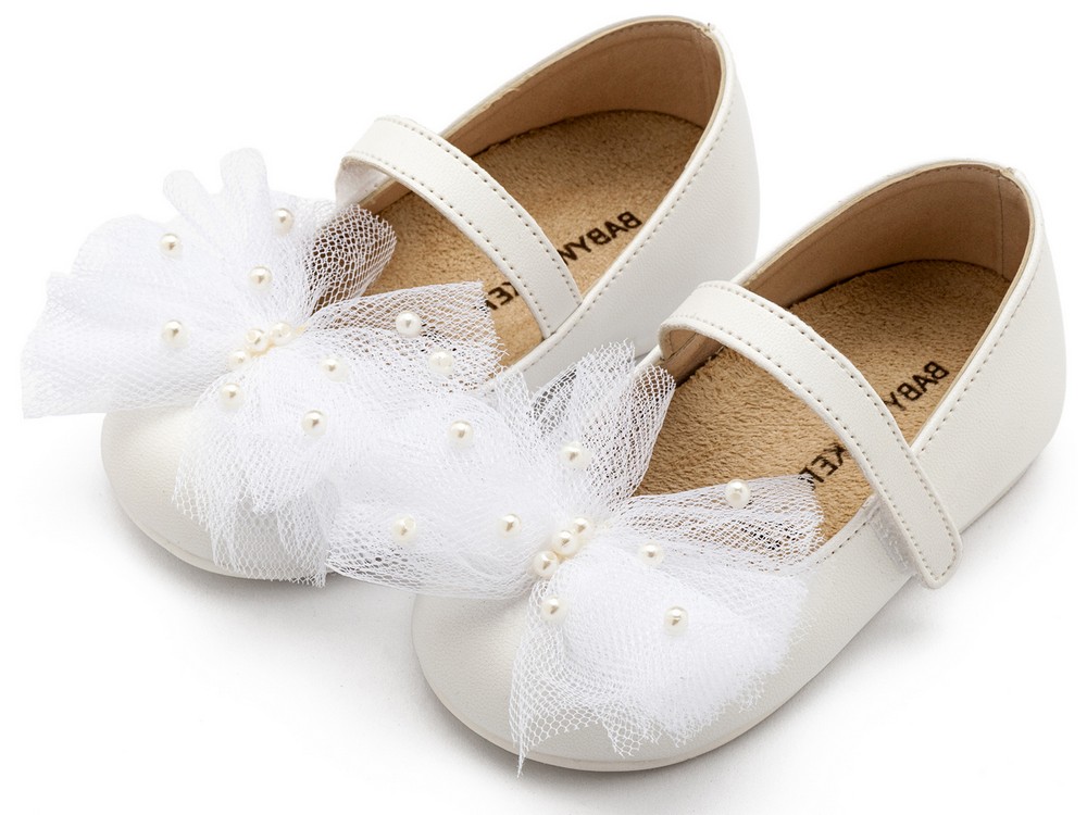 Γοβάκι με Χειροποίητο Φιόγκο και Πέρλες BS3589 Λευκό