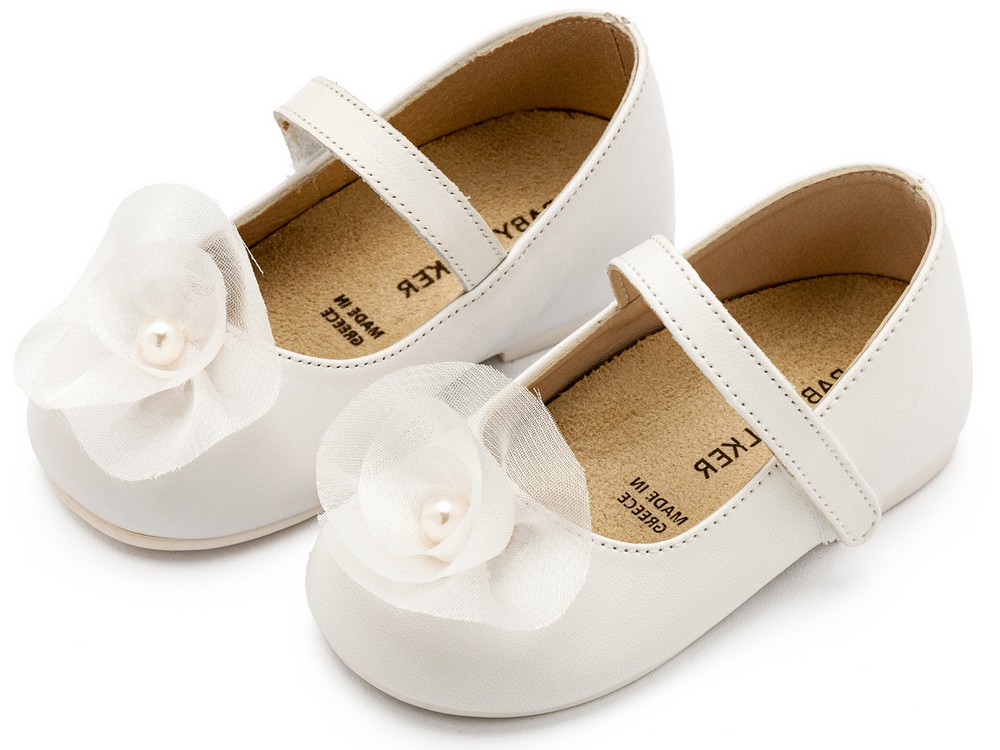 Γοβάκι Μονή Μπαρέτα με Λουλούδι BS3593 Λευκό