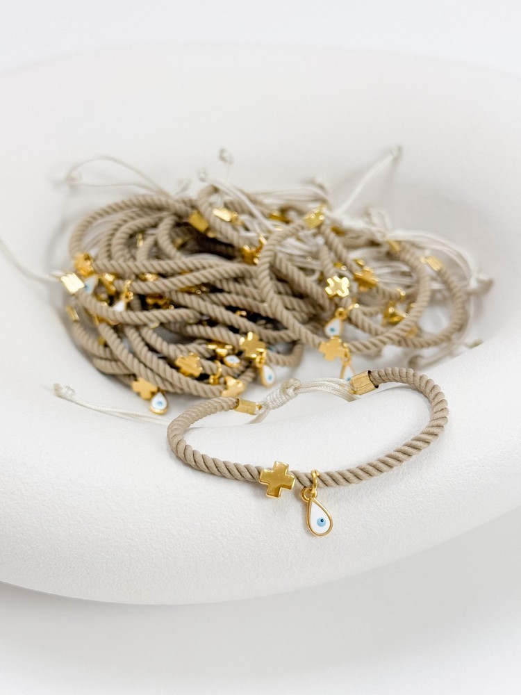 Μαρτυρικό βραχιόλι με επιχρυσωμένο σταυρό, μοτίφ μάτι, κλείσιμο μακραμέ και στριφτό κορδόνι D31B (50τμχ)