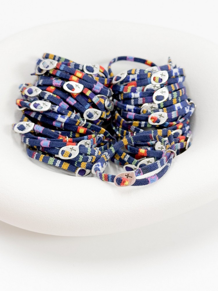 Μαρτυρικό βραχιόλι με ασημί σταυρό και τρίχρωμο κορδόνι G61(50τμχ)