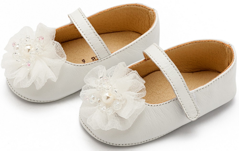 Γοβάκι Μονή Μπαρέτα με Υφασμάτινο Λουλούδι με Χάντρες MI1651 Λευκό