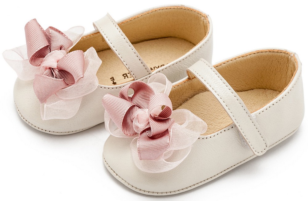 Γοβάκι Μονή Μπαρέτα με Υφασμάτινο Χειροποίητο Φιογκάκι MI1652 Εκρού Ροζ