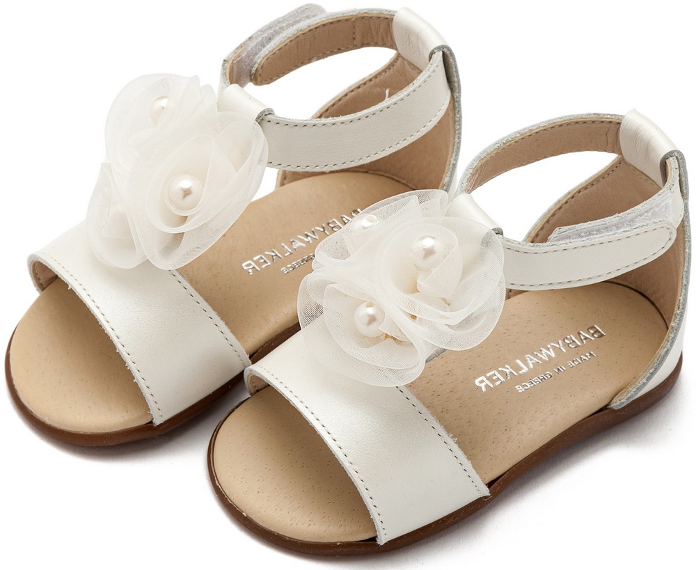 Πέδιλο Διακοσμημένο με Λουλούδια και Πέρλες PRI2641 Εκρού