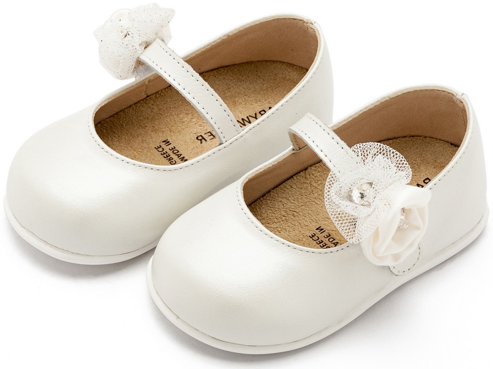 Γοβάκι Μονή Μπαρέτα με Διακοσμητικό Λουλούδι  PRI2642 Εκρού