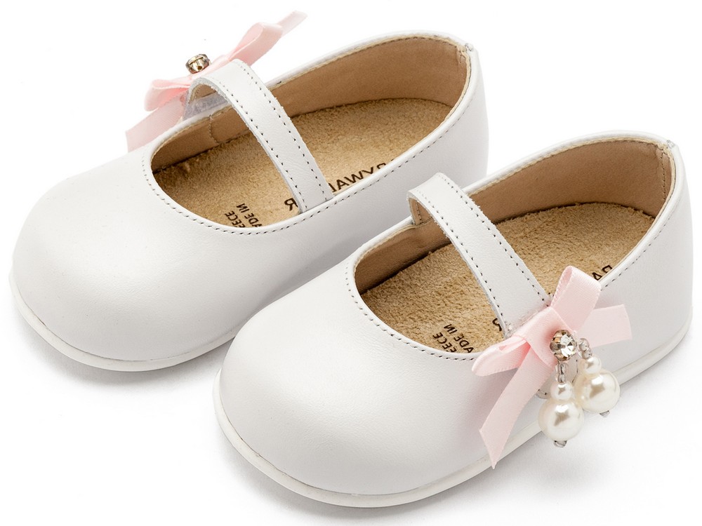 Γοβάκι Μονή Μπαρέτα με Φιογκάκι και Πέρλες PRI2646 Λευκό Ροζ