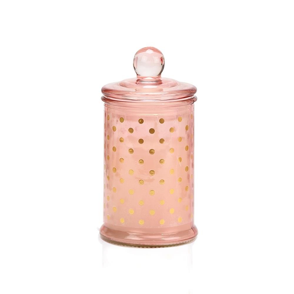 Κερί ψηλό Γυάλινο ροζ χρυσό πουά ST00920