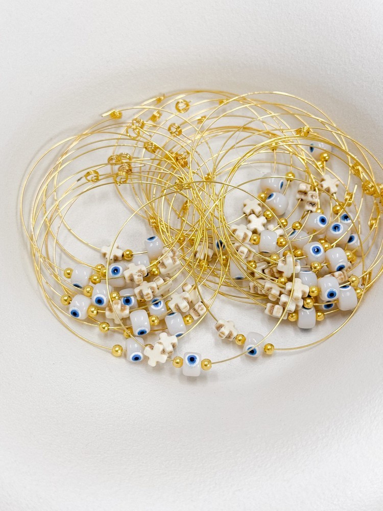 Μαρτυρικό βραχιόλι με χαολίτη σταυρό,ματάκι και memory wire T84 (50τμχ)