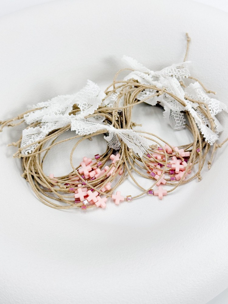 Μαρτυρικό βραχιόλι με πλαστικό σταυρό,δαντέλα και κορδόνι T87 (50τμχ)