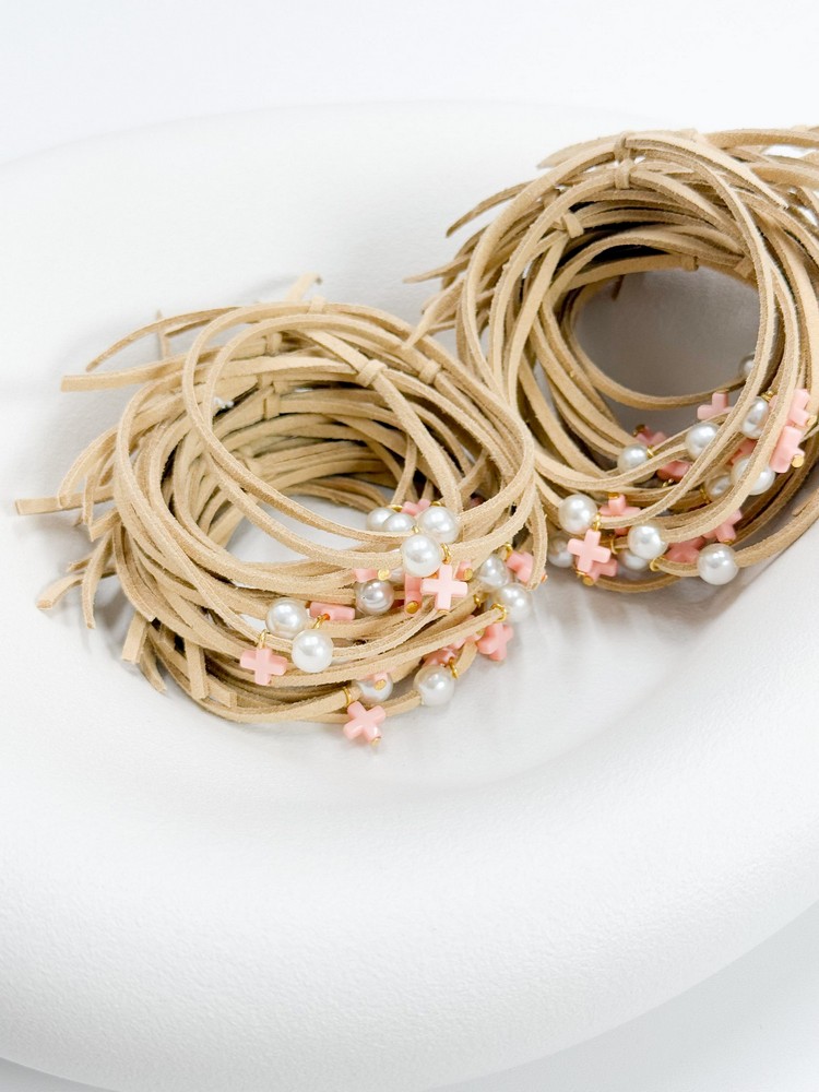 Μαρτυρικό βραχιόλι με πλαστικό  σταυρό και κορδόνι suede T91 (50τμχ)