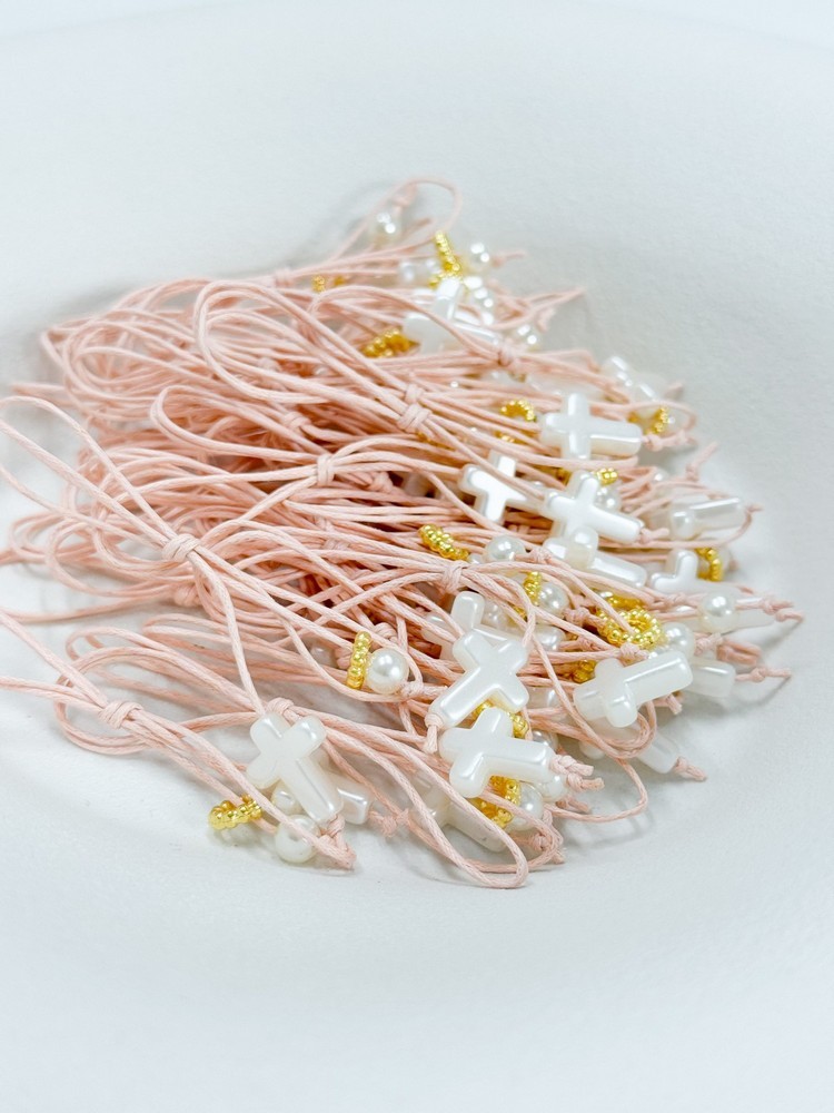 Μαρτυρικό πέτο με περλε σταυρό, χρυσή ροδέλα, πέρλα και suede κορδόνι U19 (50τμχ)