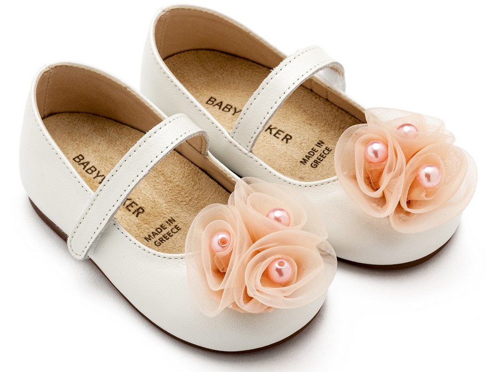 Γοβάκι Μονή Μπαρέτα Χρατς με Διακοσμητικό Οργάντζας και Πέρλες BW4858 Εκρού Ροζ