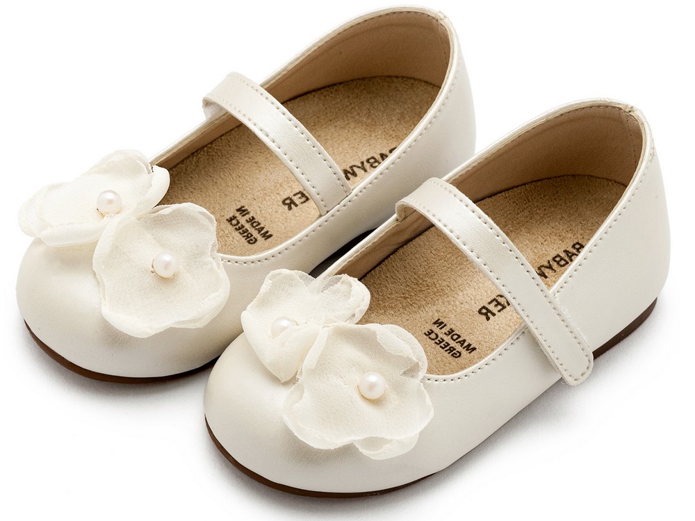 Γοβάκι Μονή Μπαρέτα Χρατς με Λουλούδια Οργάντζας και Πέρλα BW4868 Εκρού