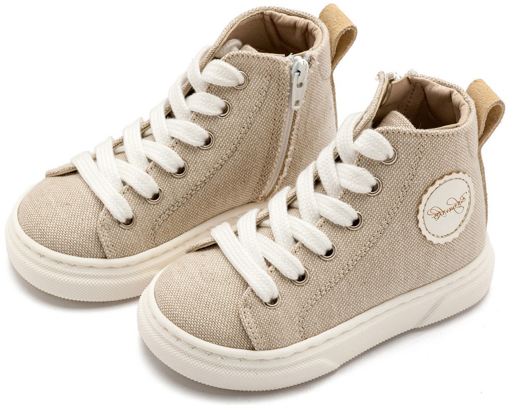 Δετό Μποτάκι Sneaker με Φερμουάρ στο Πλάι EXC5301 Μπεζ