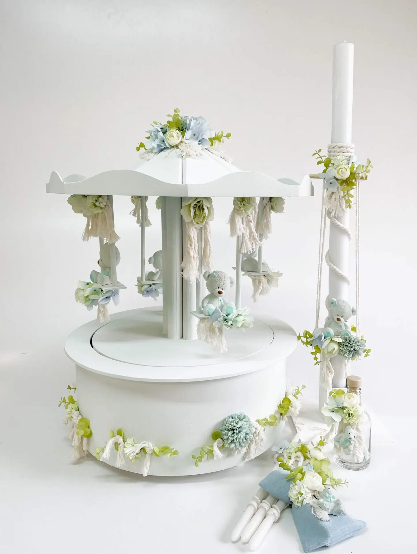 Σετ Βάπτισης Αγόρι Carousel κούνιες αρκουδάκι γαλάζιο-λαχανί A25-011