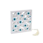 Διακοσμητικό Καδράκι με Μοτίβα Ματιών σε Λευκό και Γαλάζιο 24015