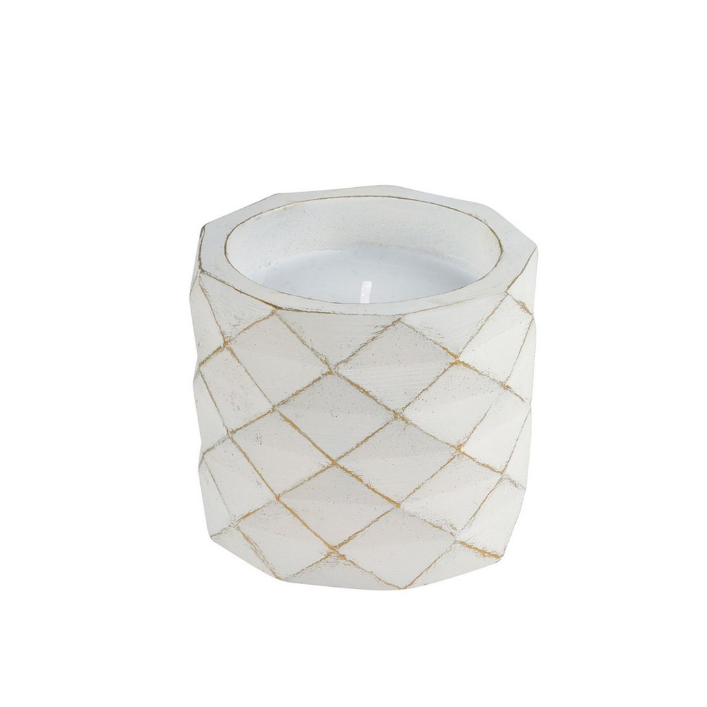 Γεωμετρικό Βαζάκι Λευκό με Κερί και Χρυσές Λεπτομέρειες 24021Α