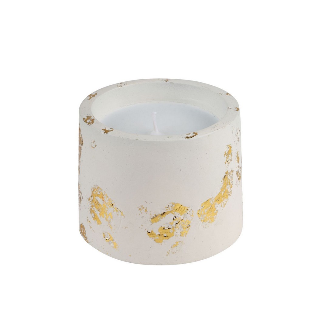 Ανάγλυφο Λευκό Βαζάκι με Κερί και Φύλλα Χρυσού 24022Α