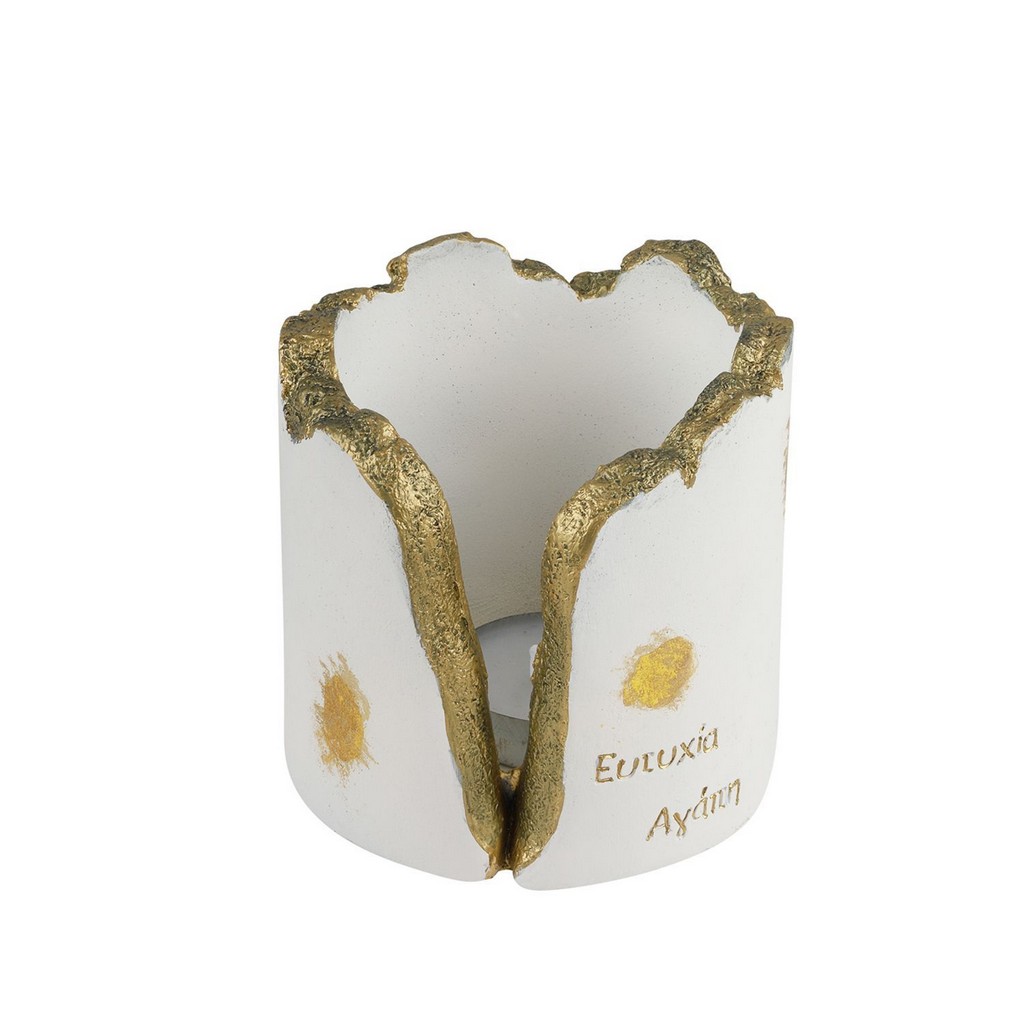 Βαζάκι Λευκό με Ευχές και Χρυσές Πινελιές με Ρεσώ 24023Α