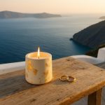 Ανάγλυφο Λευκό Βαζάκι με Κερί και Φύλλα Χρυσού 24022Α - Image 2